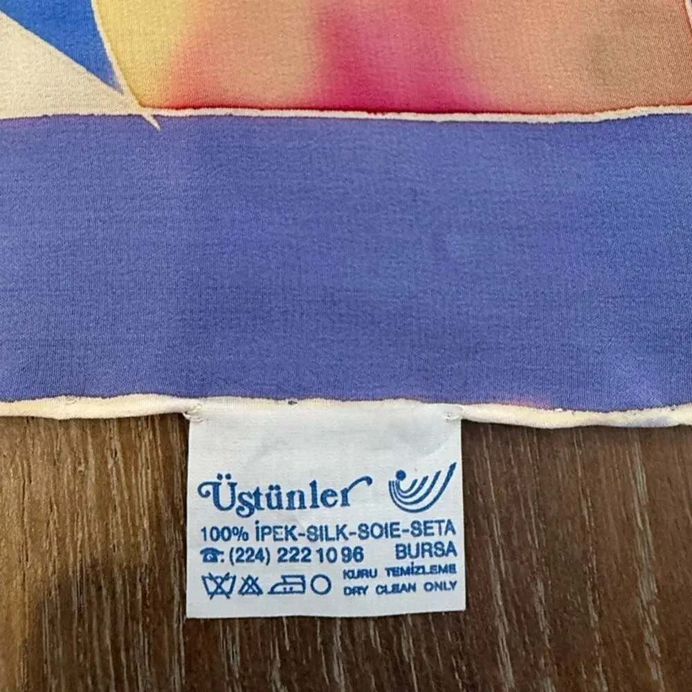 Ustunler Purple Pastels Square 36’x36’ vintage silk scarf neck tie bag twilly